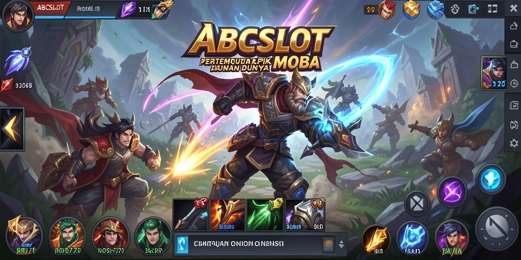 Screenshot utama ABCSLOT menampilkan aksi seru dalam pertempuran MOBA.