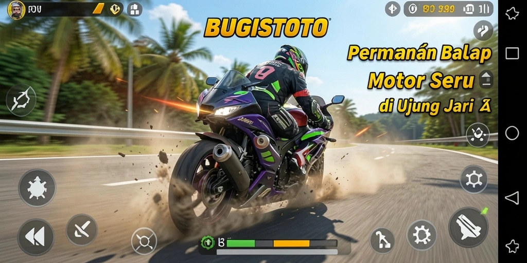 Gameplay BUGISTOTO yang mendebarkan dengan motor balap.