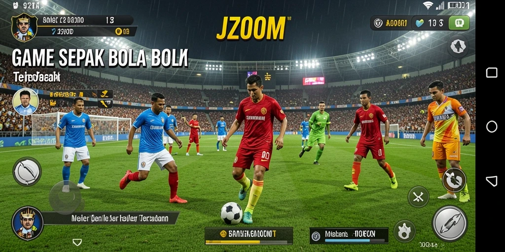 Screenshot gameplay J200M menampilkan aksi seru dalam pertandingan sepak bola.
