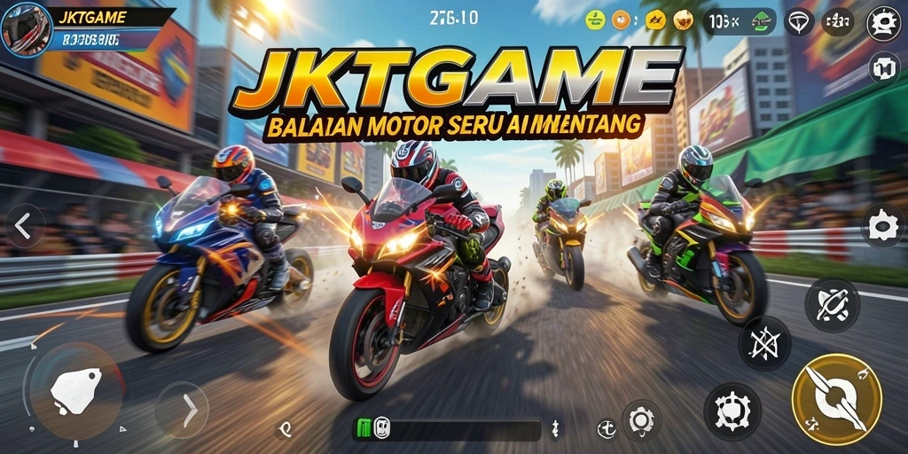 Tampilan gameplay seru dalam balapan motor JKTGAME.