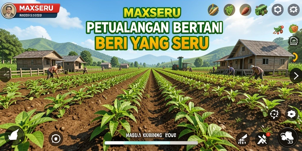Tampilan screenshot gameplay <strong>MAXSERU</strong> yang menampilkan aktivitas bertani yang menyenangkan.