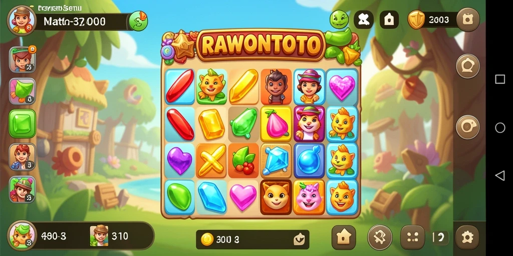 Tampilan gameplay seru RAWONTOTO dalam pencocokan objek Match-3.