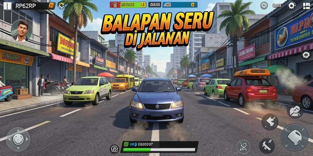 Gameplay seru RP62RP yang penuh aksi balapan.
